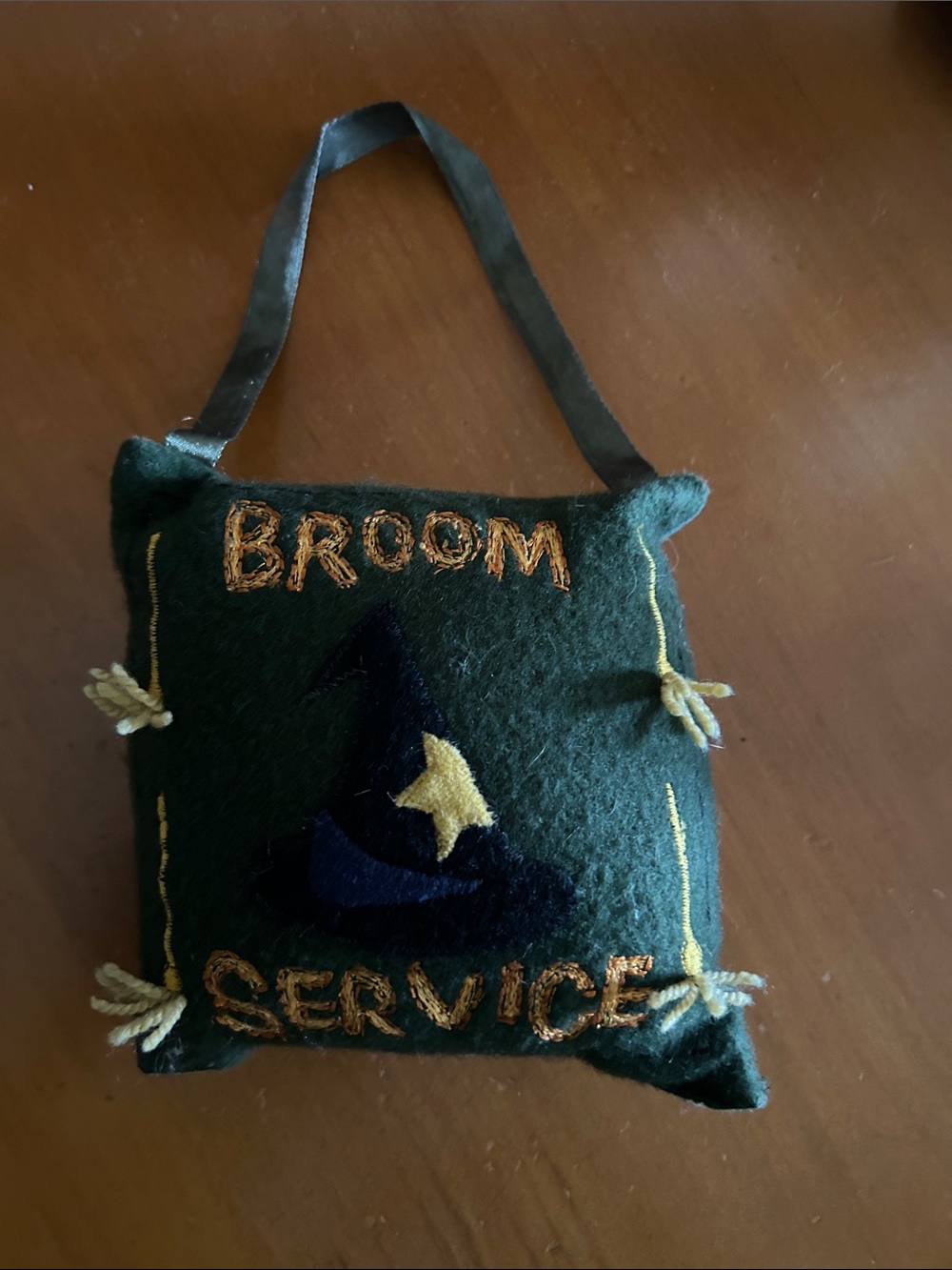 Broom Service Green Felt Hanging Pillow - Holiday Home Accent